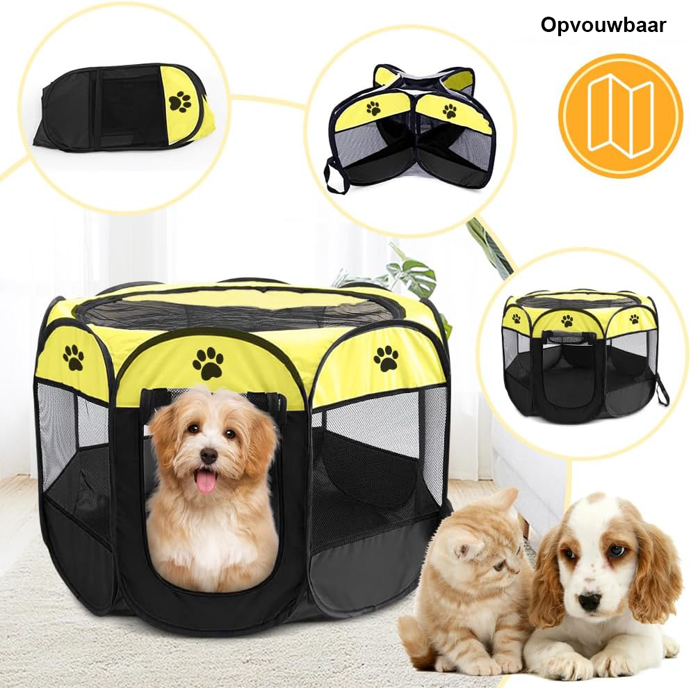 Opvouwbare waterdichte hondenren en kattenren 73x73x43 cm in geel voor honden, katten en kleine dieren, geschikt voor binnen- en buitengebruik
