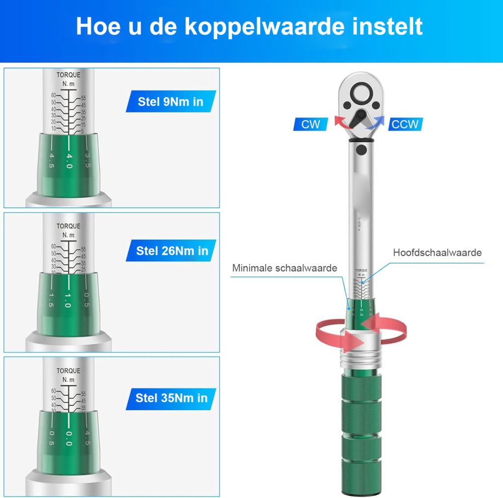 Dynamometrische sleutel 3/8 inch 5-60 Nm voor fiets en motor onderhoudsset