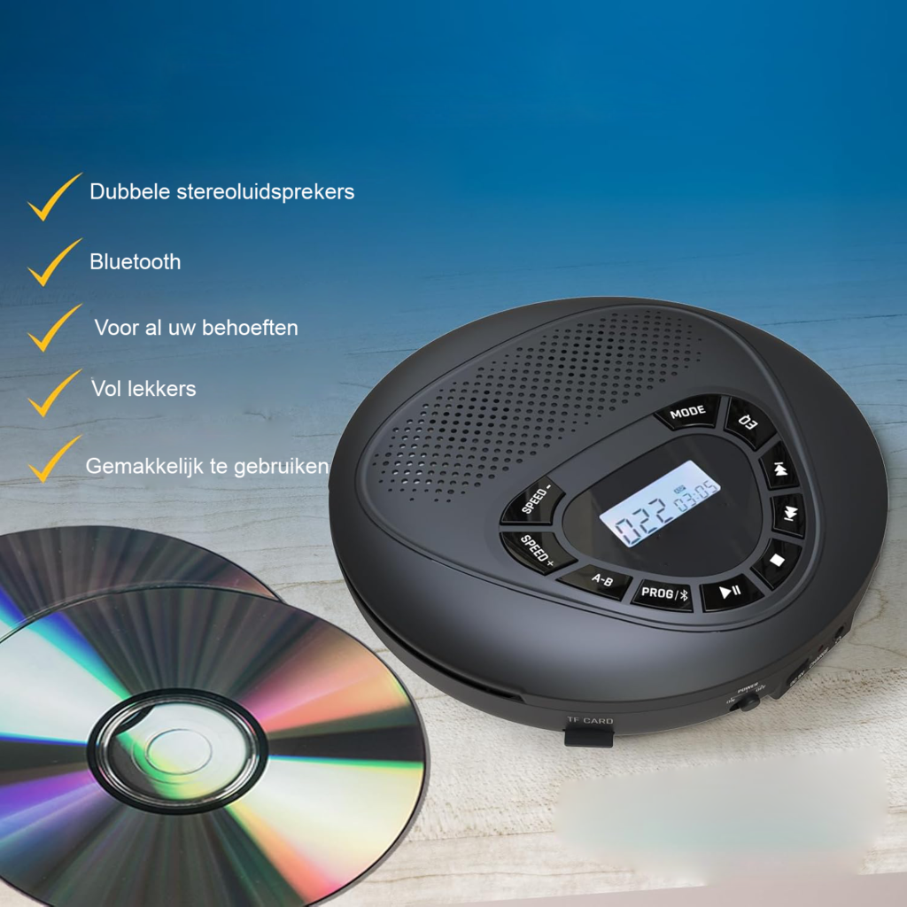 Draagbare CD speler met Bluetooth, luidsprekers en hoofdtelefoon voor kinderen en volwassenen