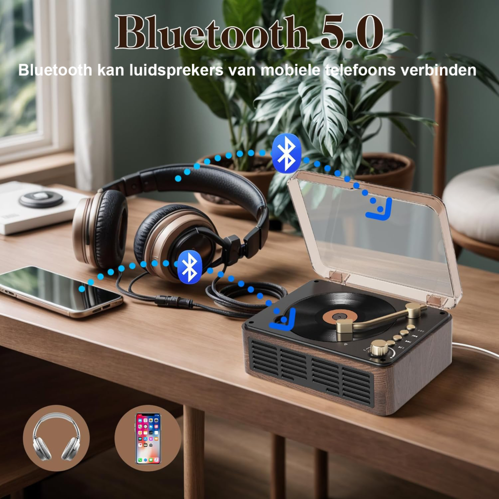 Draagbare CD speler met houten behuizing en Bluetooth speakers voor thuisgebruik