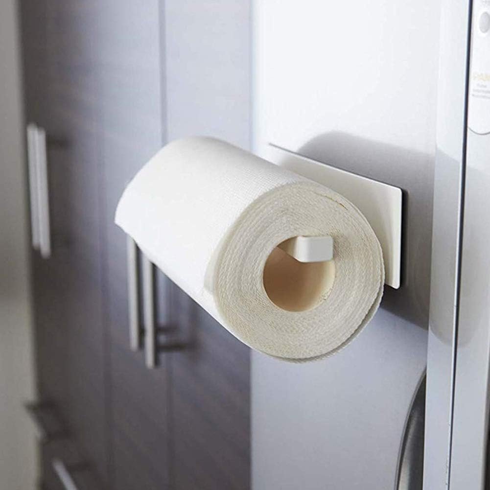 Wandmontage keukenrolhouder van roestvrij staal met magnetische houder in wit voor keuken en papierrollen