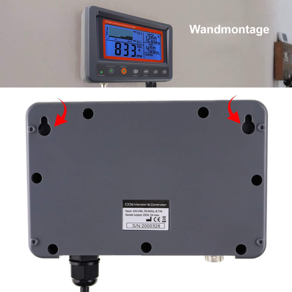 CO2 digitale monitor met NDIR detectie en relaisfunctie voor kassen, huizen, kantoren en fabrieken met 45m kabel