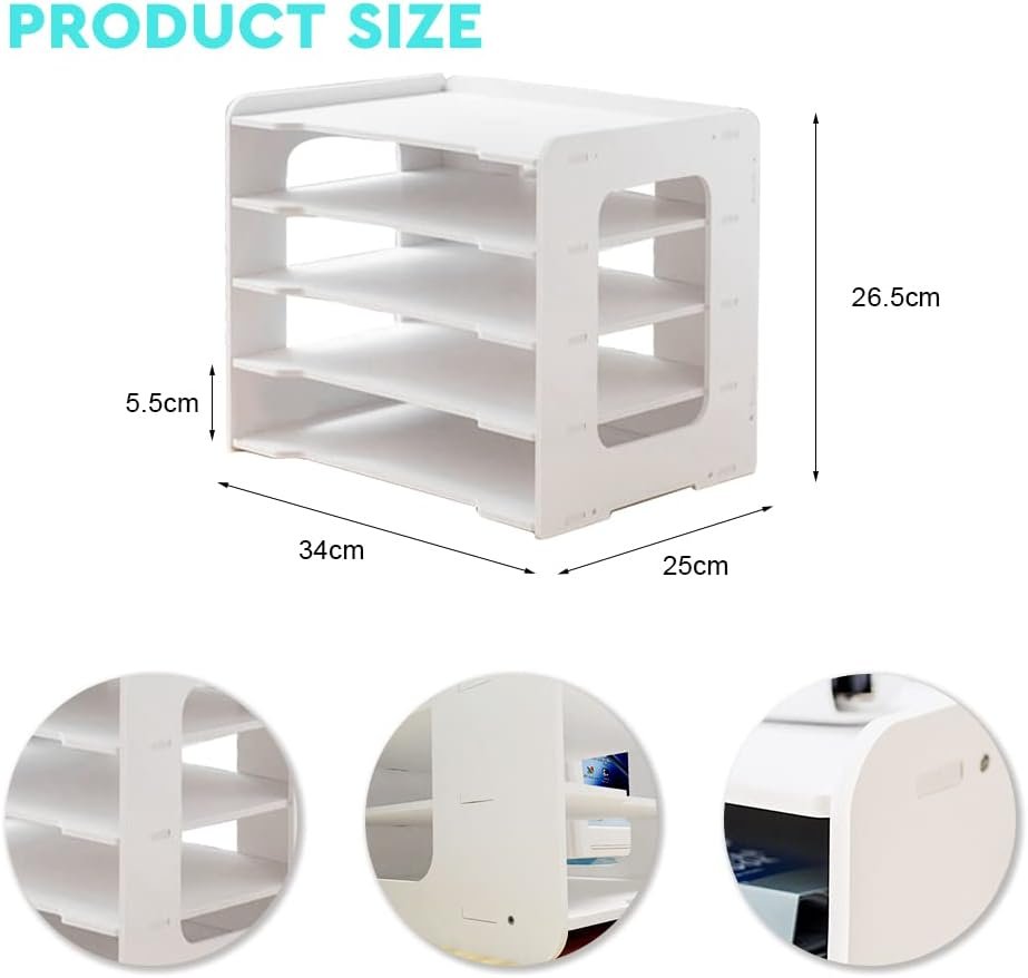 A4 bureau organizer 5-laags stapelbare document organizer 32 x 35 x 25 cm voor papieropslag thuis, kantoor en school