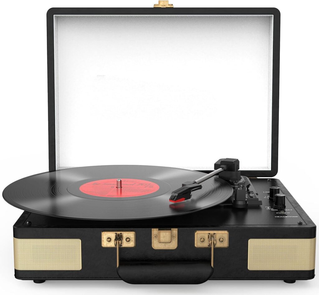 Draagbare Platenspeler met Bluetooth - Retro Koffer Vinyl Speler met Ingebouwde Speakers - 3 Snelheden 33/45/78 RPM - Zwart PU Leer