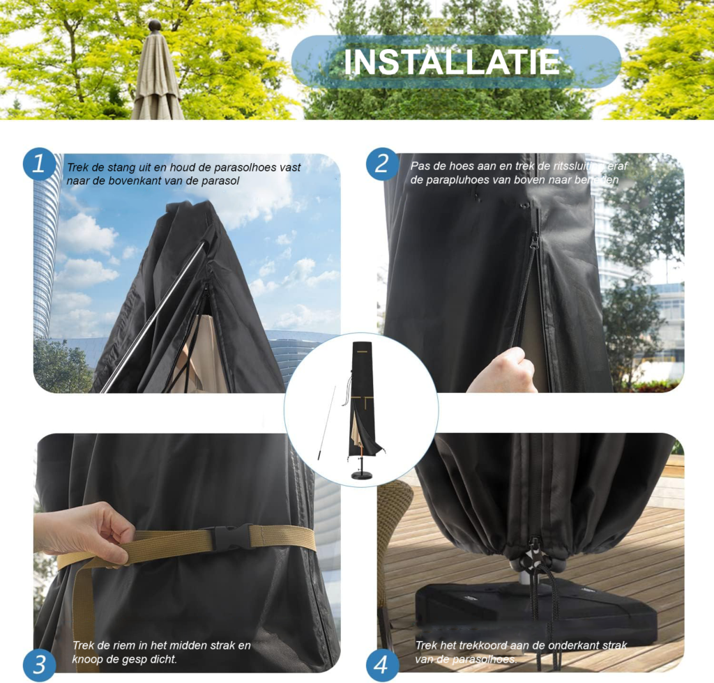 Parasolhoes met telescopische stok van waterdichte Oxford stof voor parasols tot 300 cm