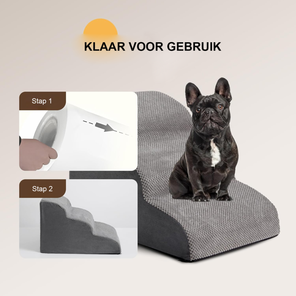 Hondentrap 40 cm met 3 treden, schuim, wasbare hoes en antislip onderkant voor kleine honden