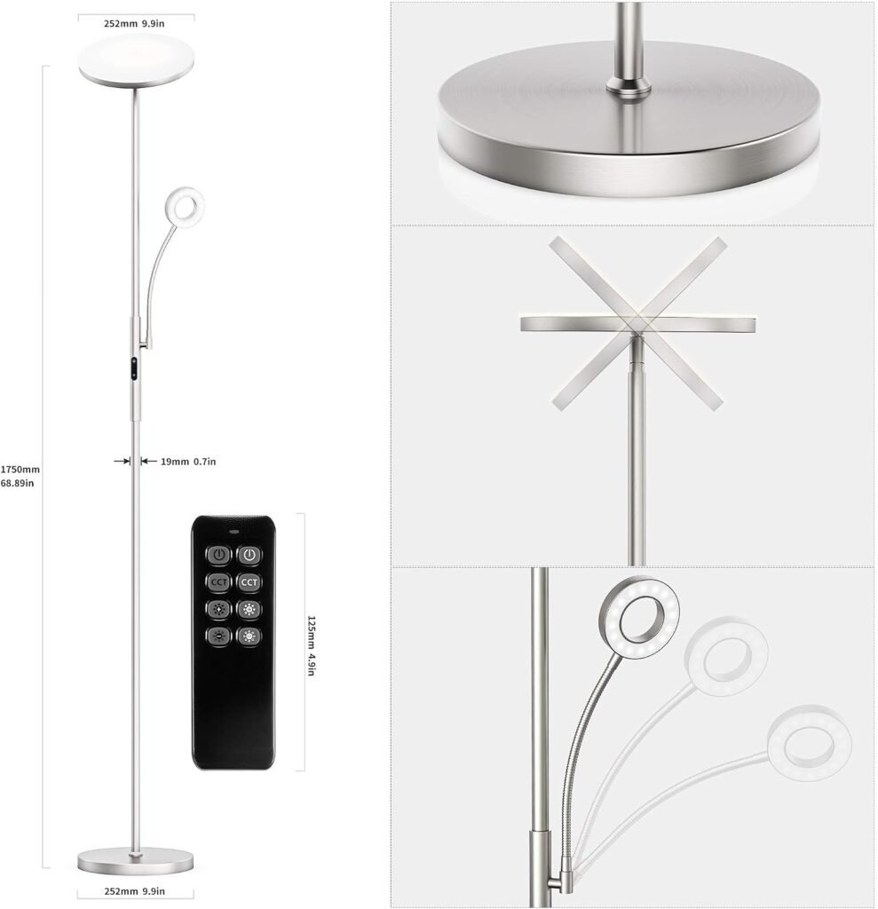 LED plafondlamp 30W met afstandsbediening, dimbare plafondspot met 4 lichtkleuren in nikkel voor woonkamer en kantoor