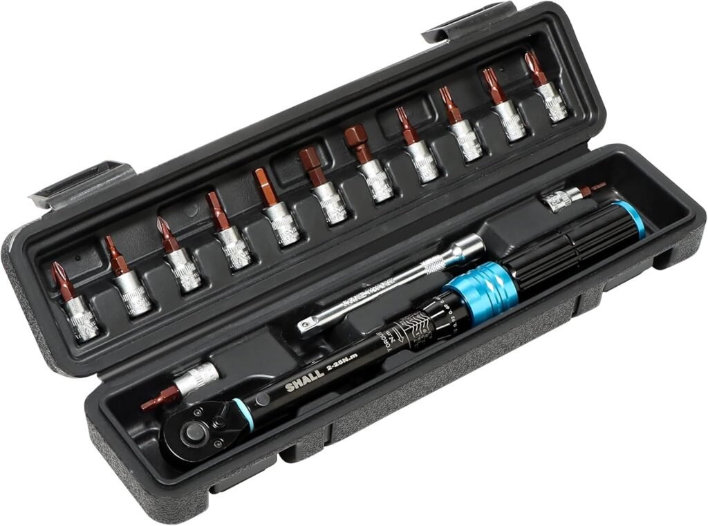 Torque wrench set 15-delig 1/4 inch verstelbare momentsleutel voor fiets en motor onderhoud met opbergtas