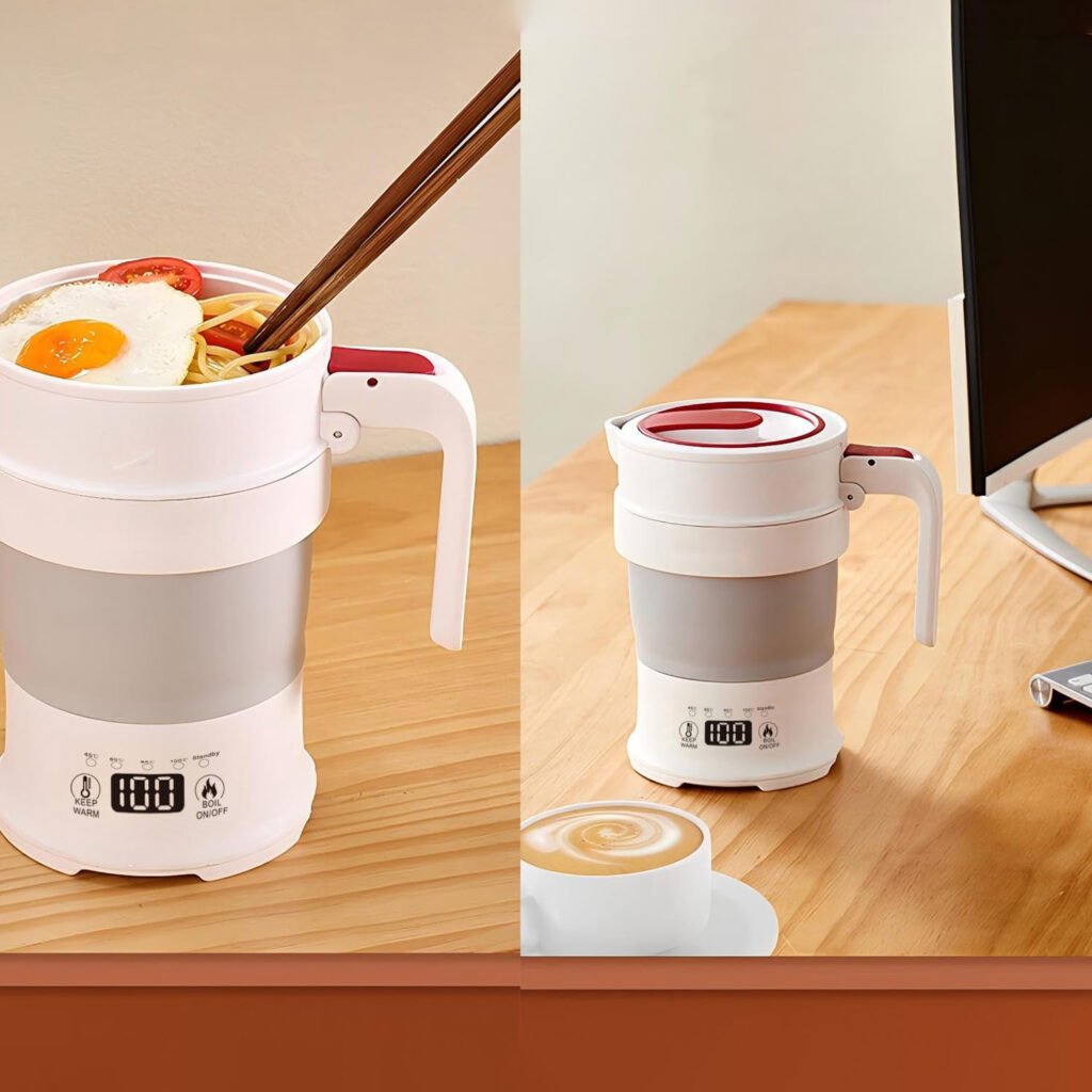 Opvouwbare elektrische waterkoker 0,7L met temperatuurregeling en temperatuurweergave voor camping en reizen