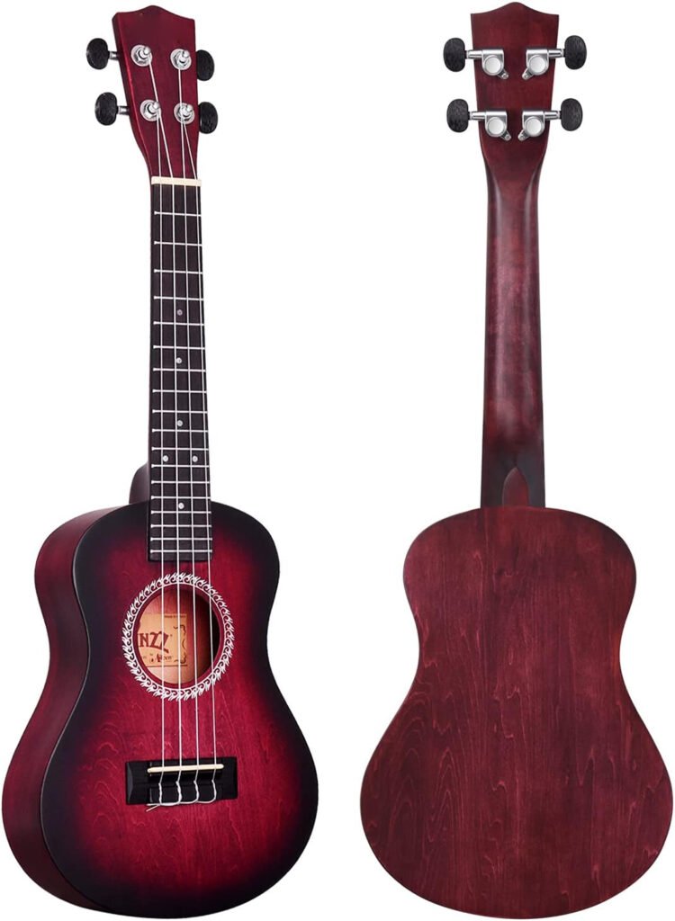 Concert ukulele 23 inch rood met draagtas, tuner en accessoires voor beginners en volwassenen en kinderen