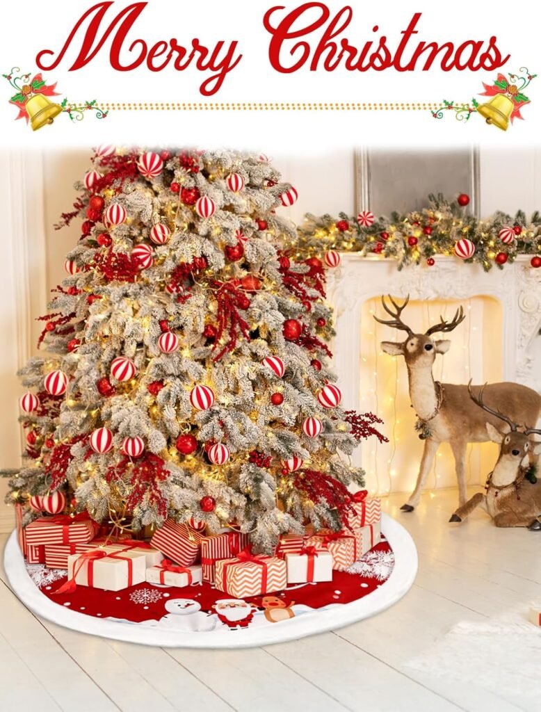 Rode pluche kerstboom rok 48 inch met kerstdecoratie en sneeuwvlokkenpatroon voor feestdagen