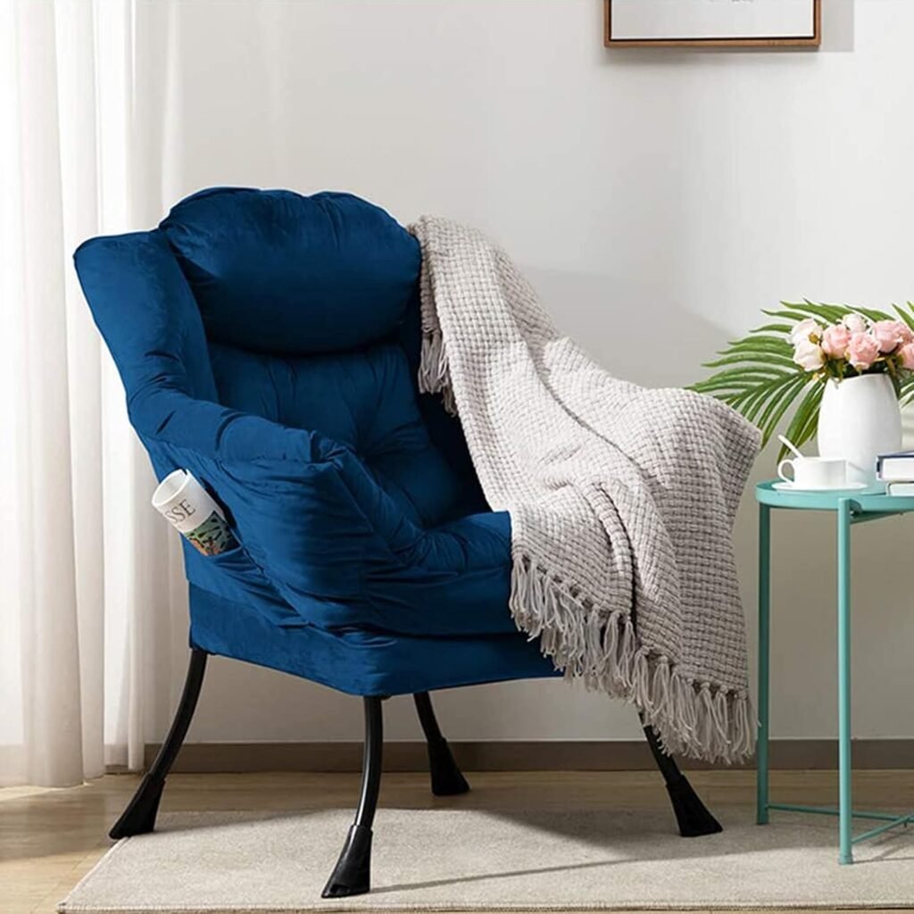 Relax fauteuil met armleuningen donkerblauw – lounge stoel met stalen frame voor woonkamer en slaapkamer – comfortabele lees- en ontspanningsstoel