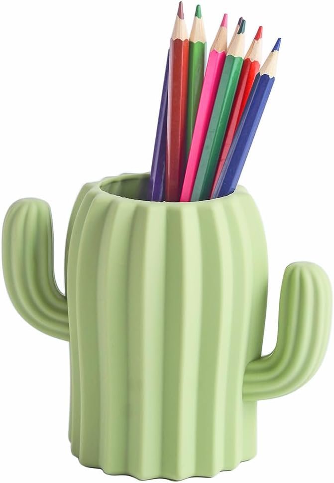 Siliconen cactus penhouder als bureau organizer voor pennen en potloden in groen