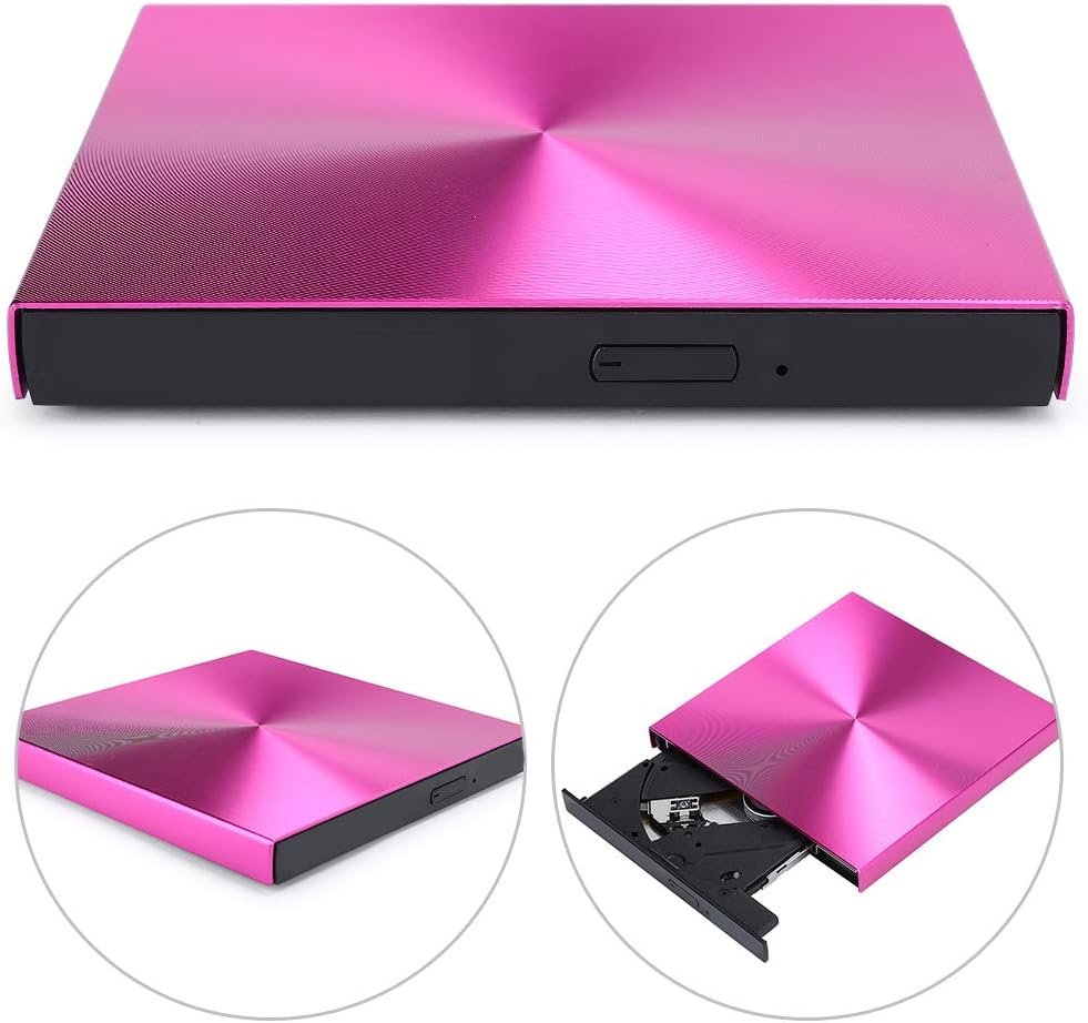 Externe CD/DVD drive USB 3.0 roze voor laptop en desktop met draagbare brander en lezer