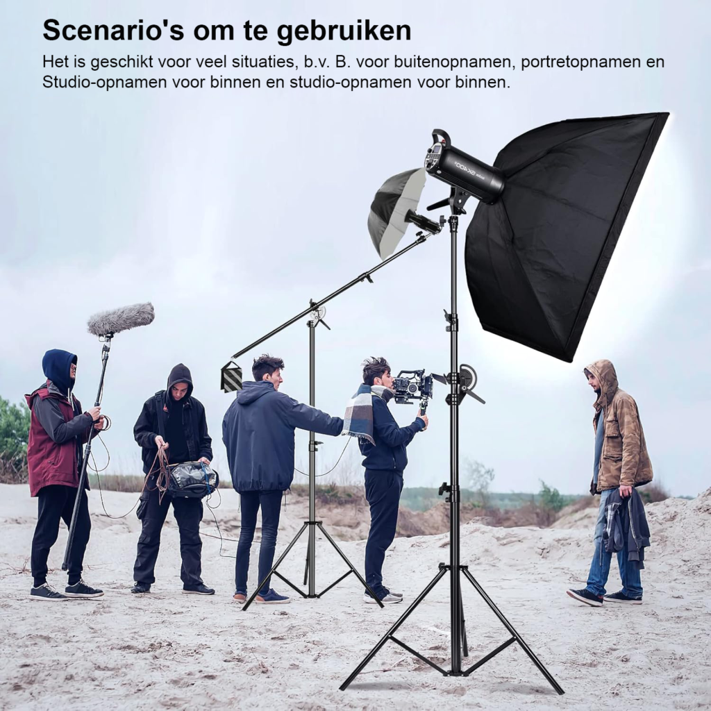 Fotostatief 400 cm met boomarm - Camera statief voor fotografie en video - Robuuste standaard - Studio opname statief