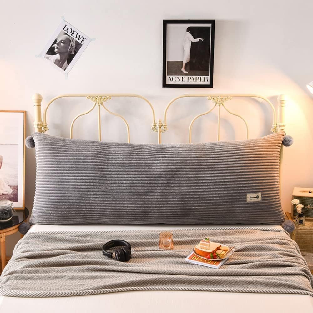 Rugsteun kussen grijs 80x45 cm met antislipbanden voor bed, sofa en hoofdbord met wasbare hoes