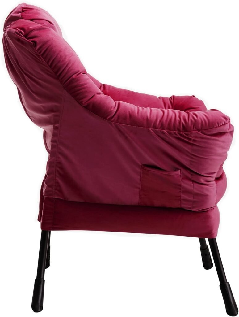Relaxfauteuil van velvet in rood met armleuningen en stalen frame voor woonkamer en slaapkamer