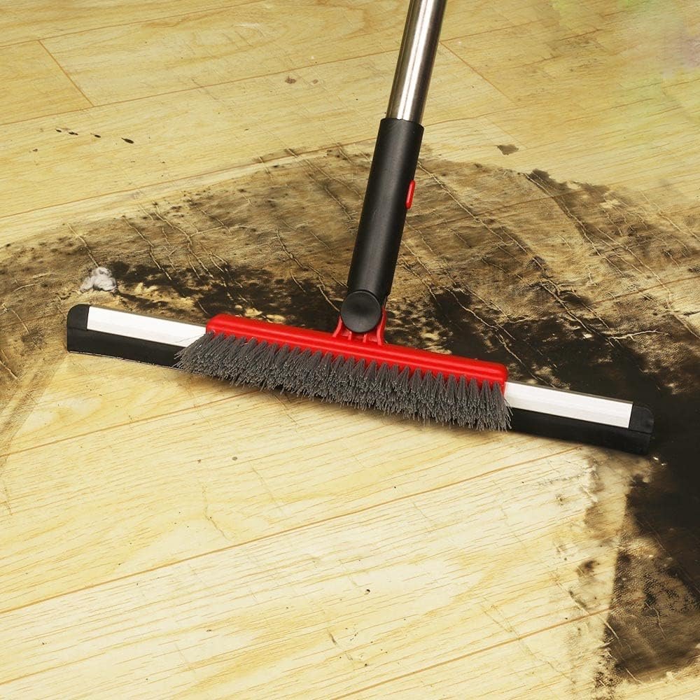 Vloerwisser schrobber squeegee 54 inch verstelbaar handvat met voegenborstel badkamer keuken tegels glas vloerreiniger multifunctioneel rood schoonmaaktool