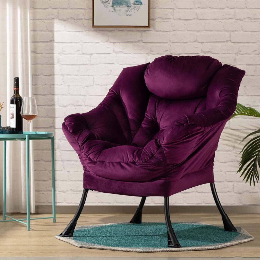 Relaxfauteuil paars met armleuningen stalen frame lounge leesstoel woonkamer slaapkamer comfort fauteuil
