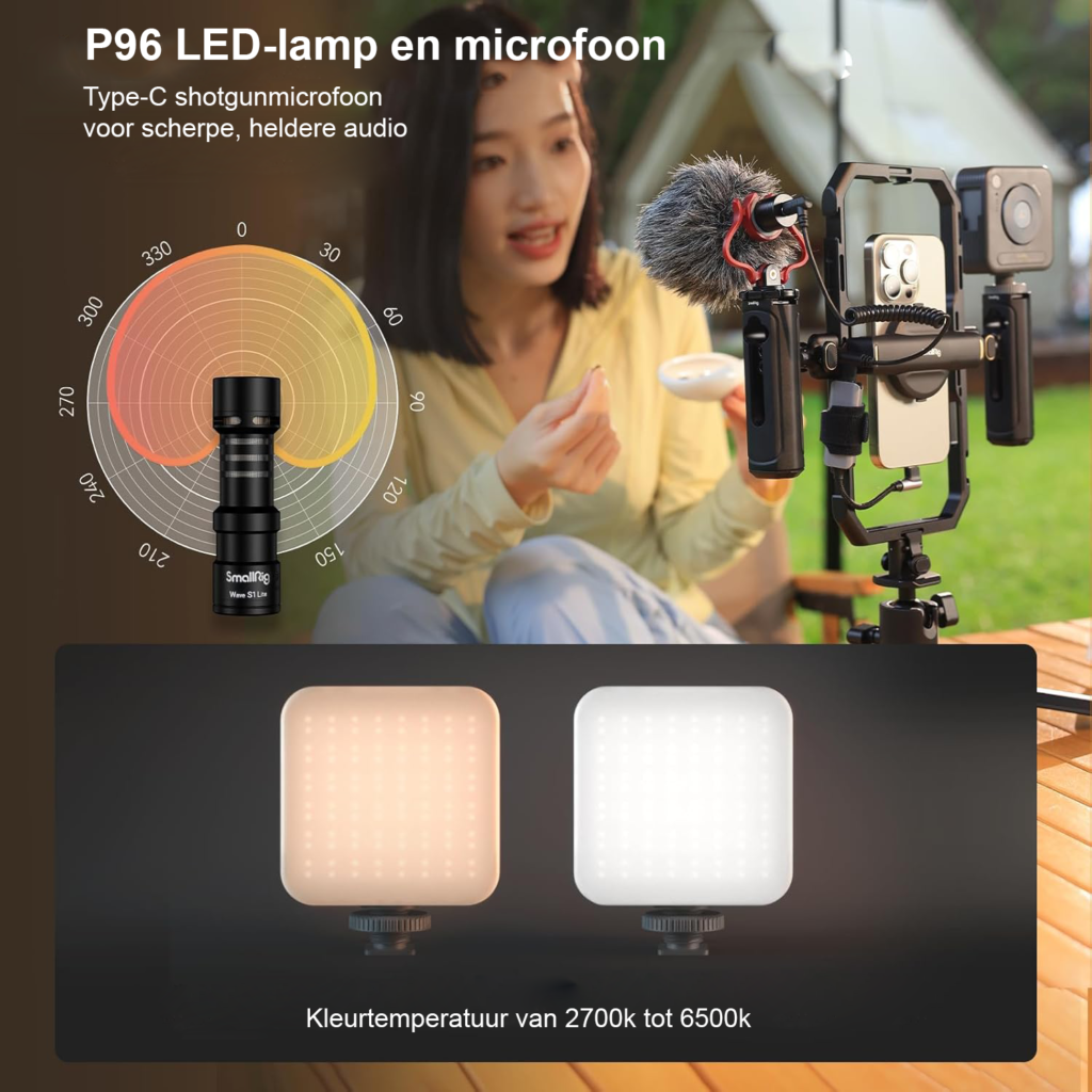 Smartphone video rig kit met LED en microfoon stabilizer voor vloggen quick release statief met dubbele handgrepen en powerbank houder voor stabiele smartphone video opname