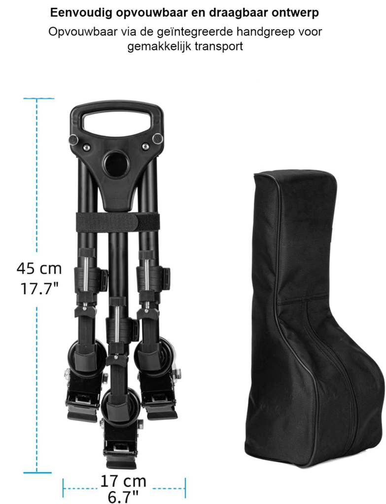 Tripod trolley met 7,5 cm rubberen wielen voor statieven en verlichtingshouders met 30 kg draagvermogen