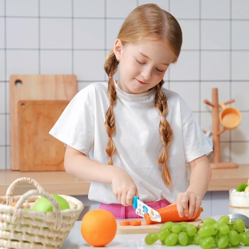kindermessenset 4-delig veilig rvs lemmet gekarteld houten handvat kindvriendelijke keukenmessen voor groenten en fruit snijden vanaf 3 jaar