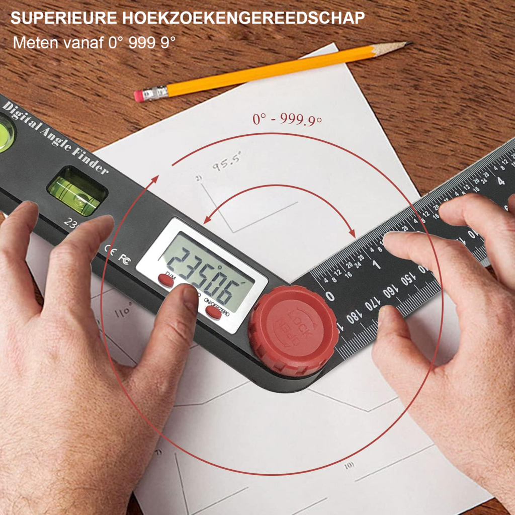 Digitale hoekmeter 0-999 graden LCD display waterpas protractor met nivelleer en lock functie voor bouw en ambachtelijk werk
