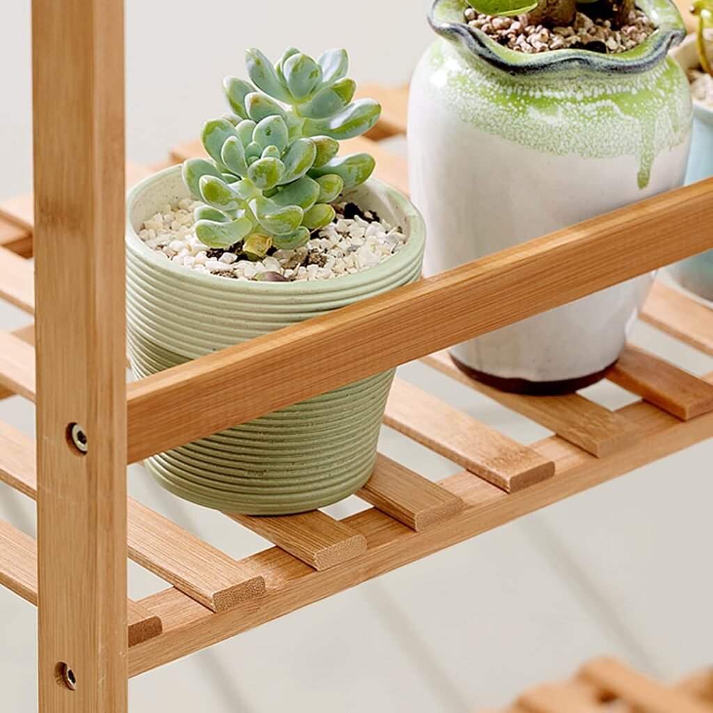 Bamboe plantenrek met verstelbare plantenstandaard en bloemenladder voor balkon en tuin