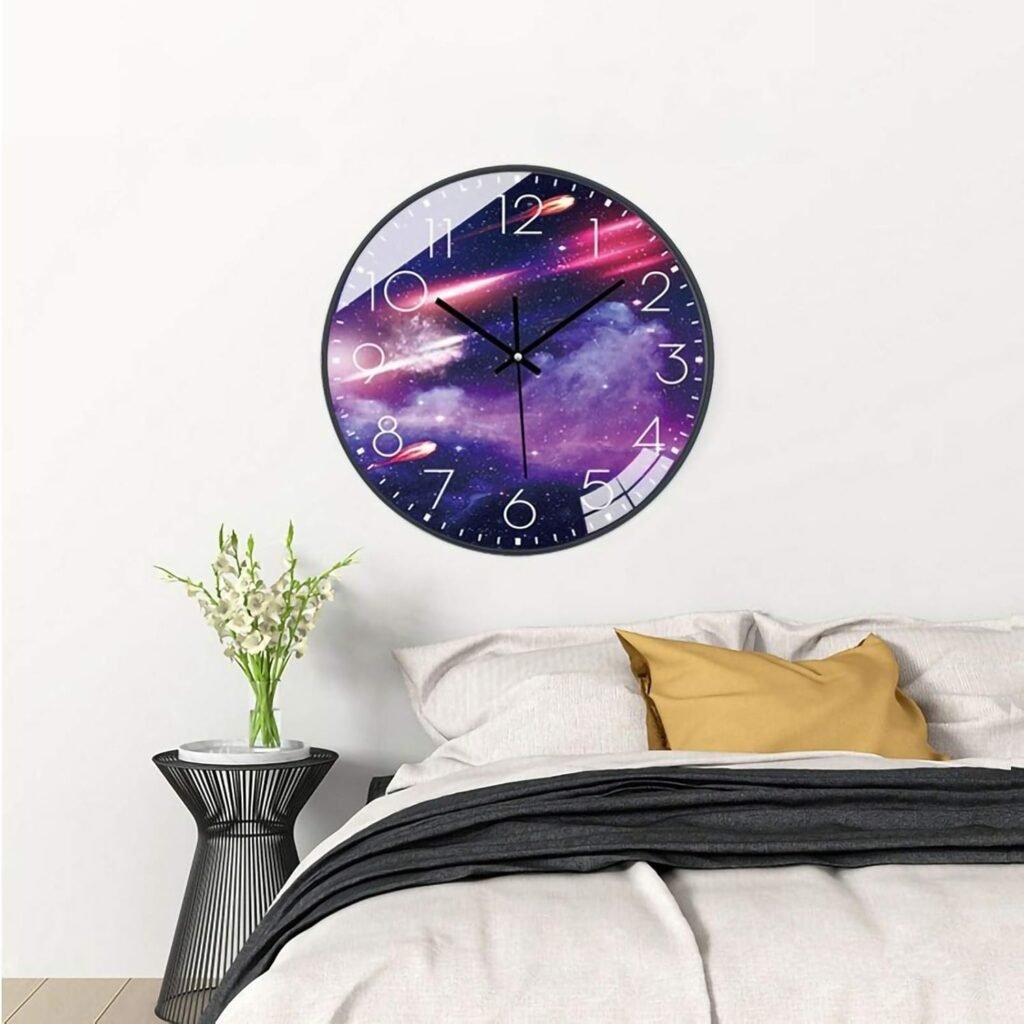 Geruisloze kinderklok met sterrenhemel design voor kinderkamer, 25 cm wandklok met stille werking