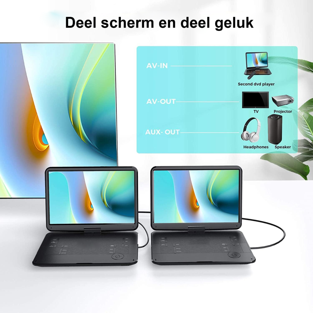 Draagbare DVD speler 10,1 inch met oplaadbare batterij voor auto en TV met afstandsbediening