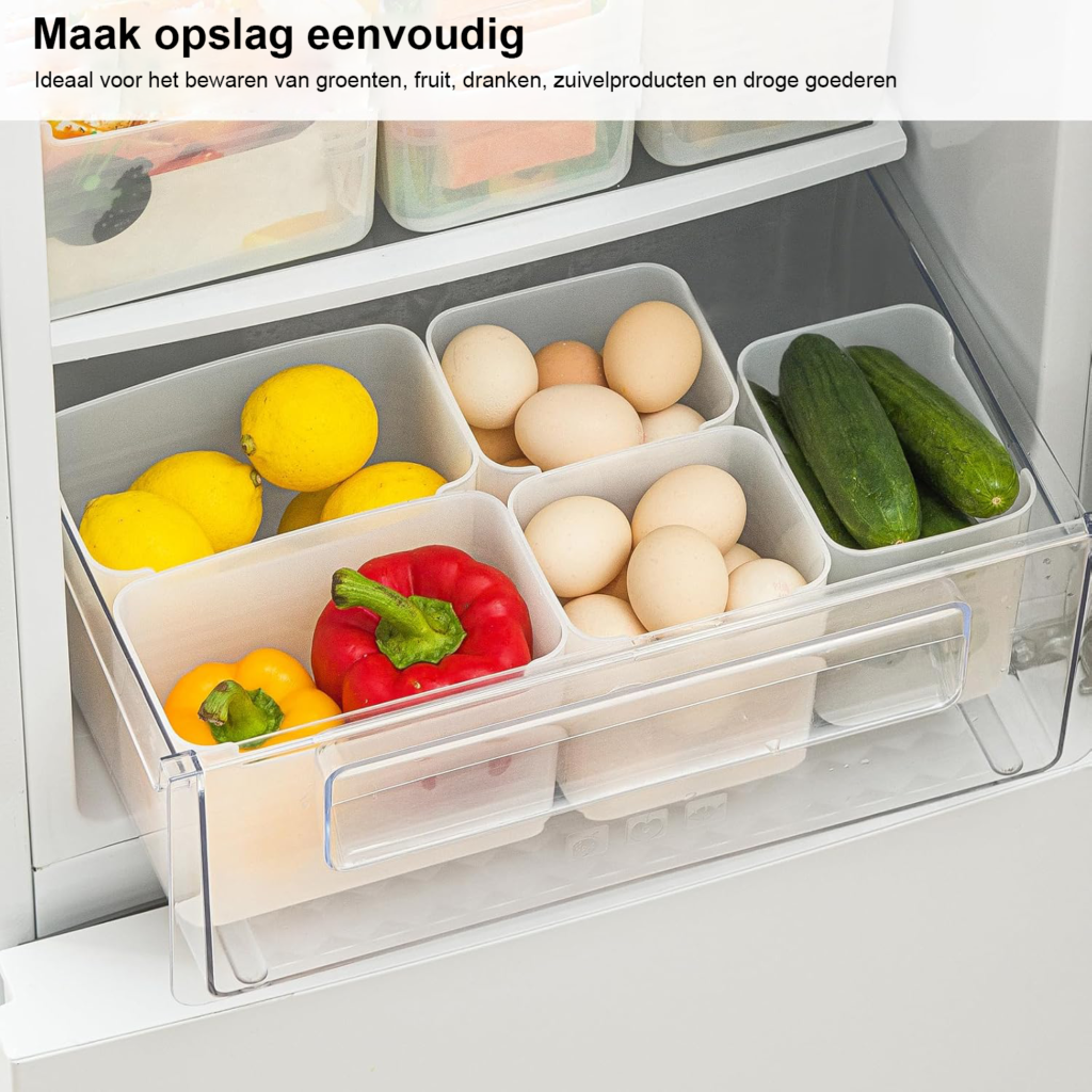 Koelkast organizer set van 5 transparante opbergboxen voor koelkastdeur en keukenorganisatie