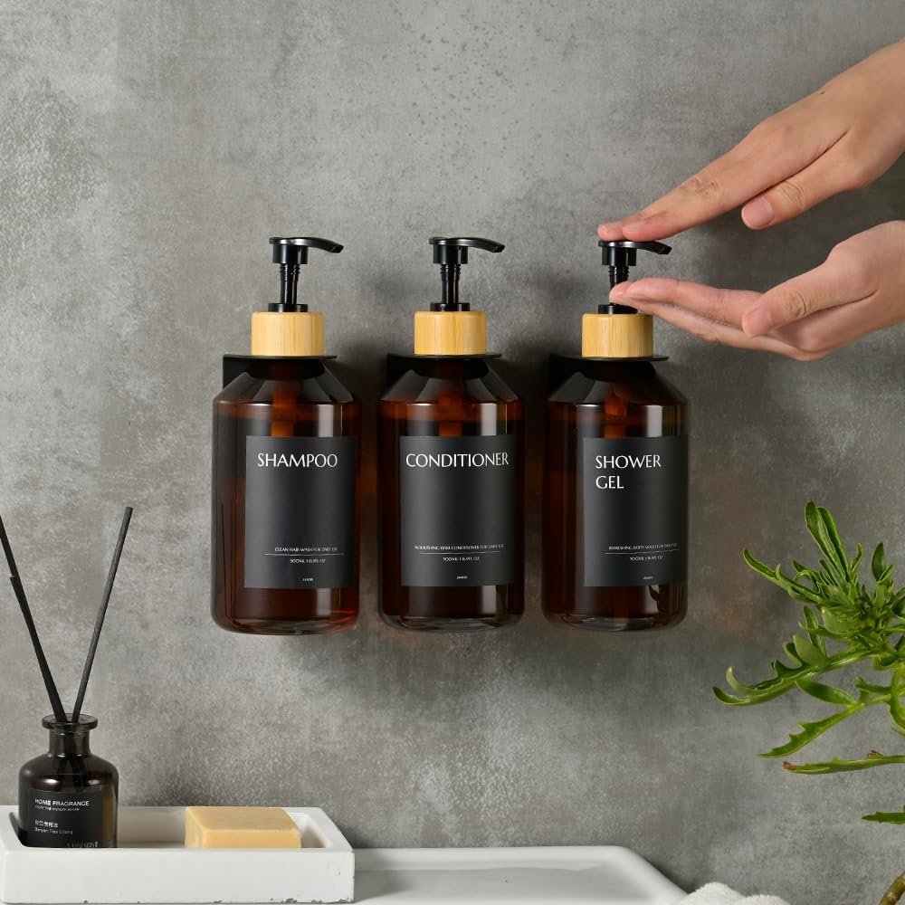 Zeepdispenser set van 3 met wandmontage zonder boren, 500 ml flessen voor keuken en badkamer