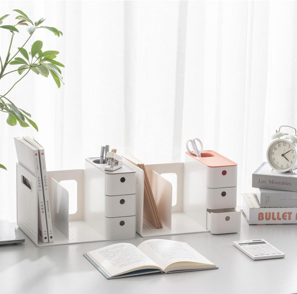 Bureau organizer set van wit plastic met 3 ladevakjes, penhouder en boekhouders voor kantoor en thuis