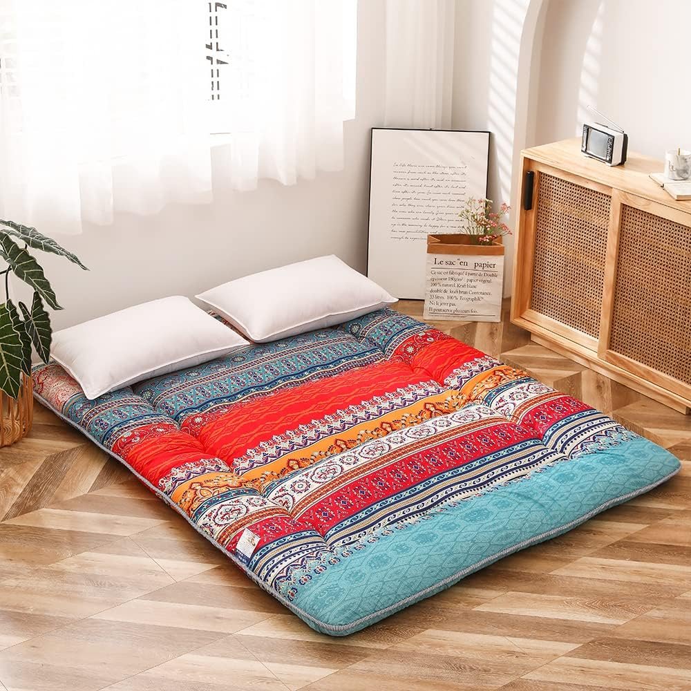 Futon matras vintage bloemenpatroon - Opvouwbaar logeerbed en slaapmat - Tatami campingbed - 90x190 cm