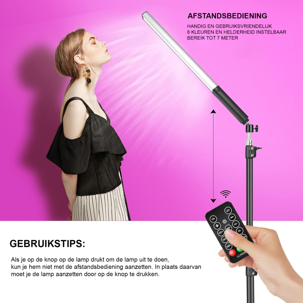 RGB LED videolamp met 36 kleuren, dimbare lichtstaaf voor fotografie en video met 12 lichtmodi en 3000K-6000K kleurtemperatuur
