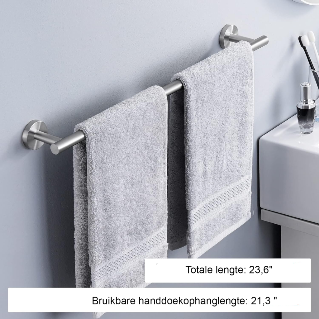 Zelfklevend RVS handdoekrek van 60 cm met wandmontage en geborstelde afwerking voor badkamer, keuken en woonkamer