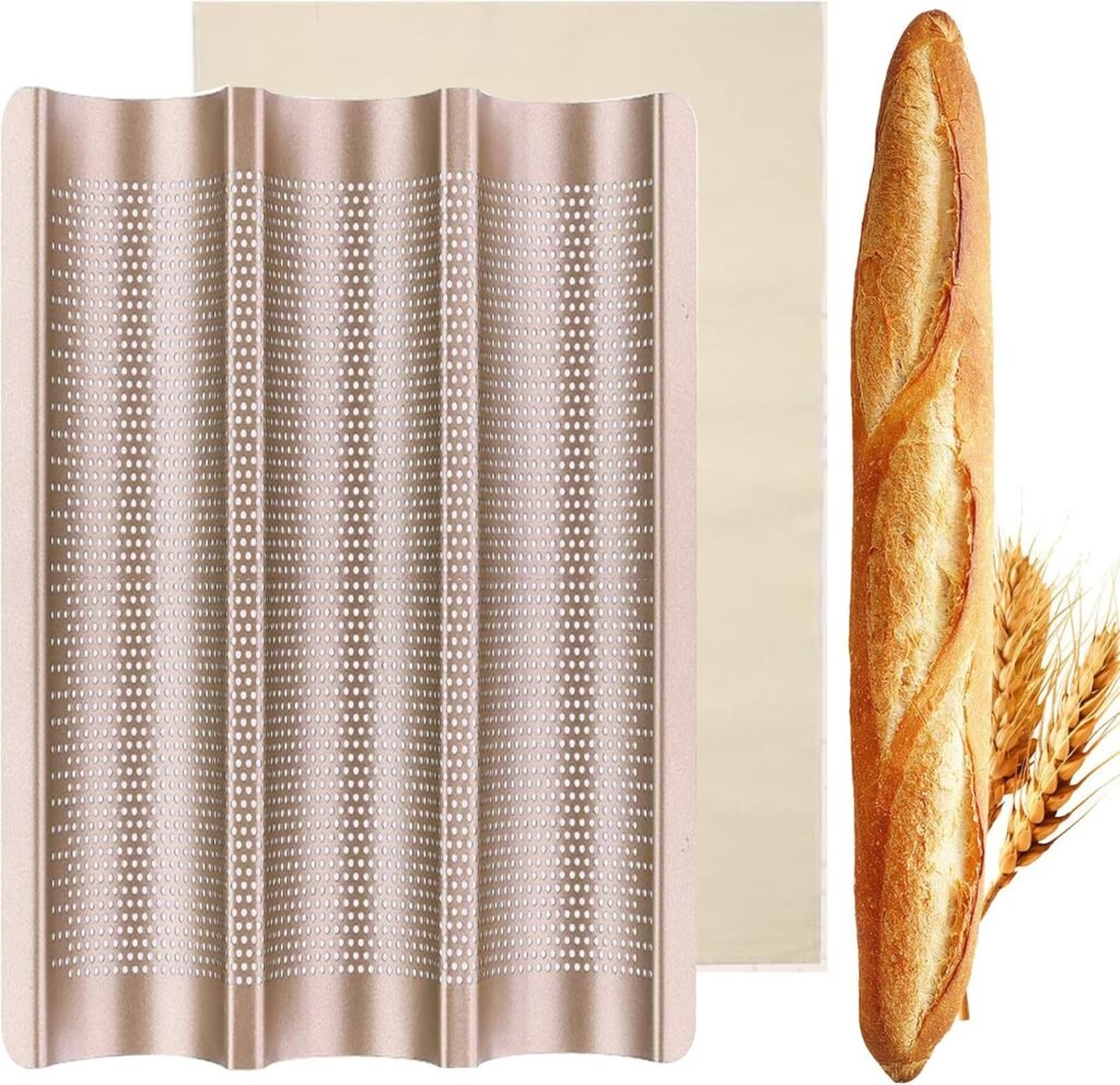 Baguette bakvorm 3-vaks 38x24 cm met antiaanbaklaag en doek voor Franse stokbroden bakken