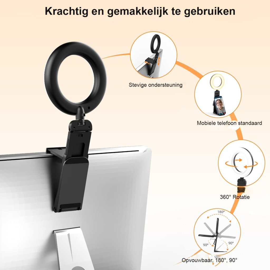 Ring light set van 2 met statief en telefoonhouder voor laptop, monitor, bureau en videoconferentie verlichting