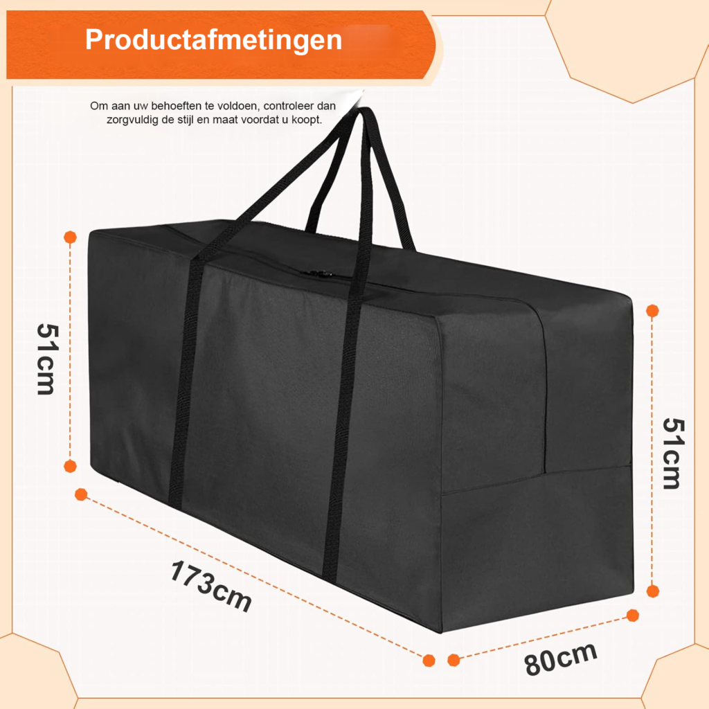 2-Pack waterdichte tuinkussen opbergtas rechthoekig met rits en handgrepen voor tuinmeubels en kerstboom zwart 173x76x51 cm