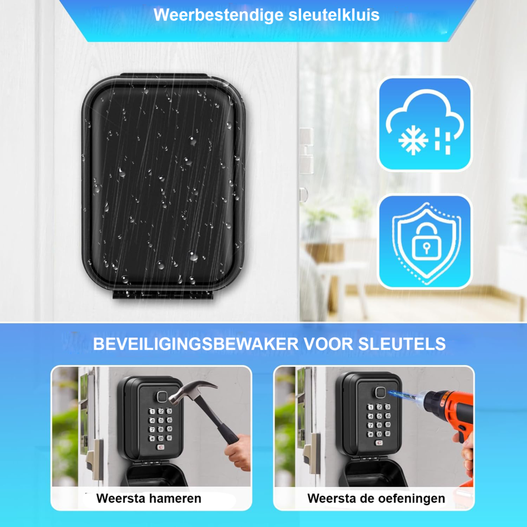 Sleutelkluis met wandmontage en cijfercode voor veilige sleutelopslag in zwart uitvoering