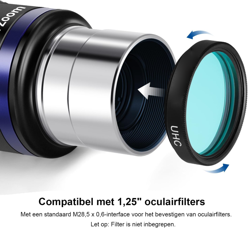 Zoom oculair voor telescoop 7-21mm met verstelbare brandpuntsafstand en 1,25 inch aansluiting voor astronomische observatie