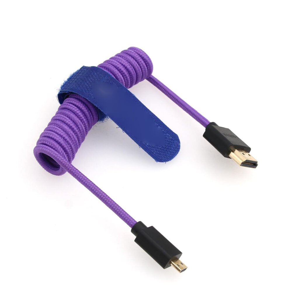 8K HDMI naar Micro HDMI kabel paars gevlochten coiled kabel voor Sony Alpha III en Atomos Ninja