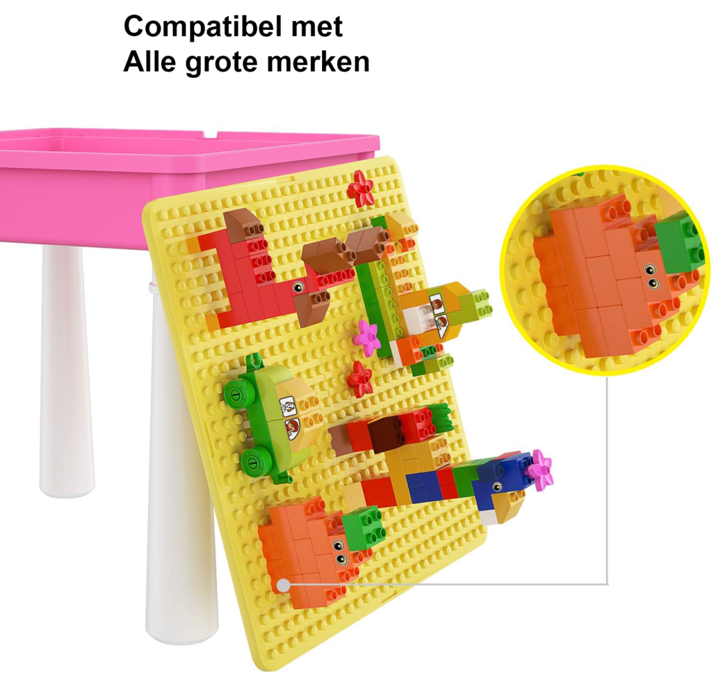 Roze peuter tafel en stoel set met activiteitstafel en 128 creatieve bouwstenen voor kinderen vanaf 2 jaar