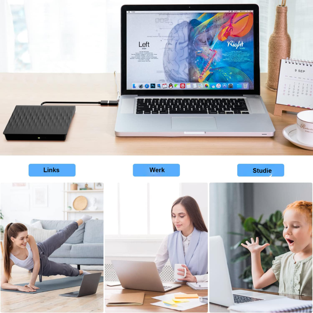Externe CD/DVD drive USB 3.0 Type-C - externe DVD/CD brander +RW/-RW voor laptop en desktop compatibel met Windows en MacOS