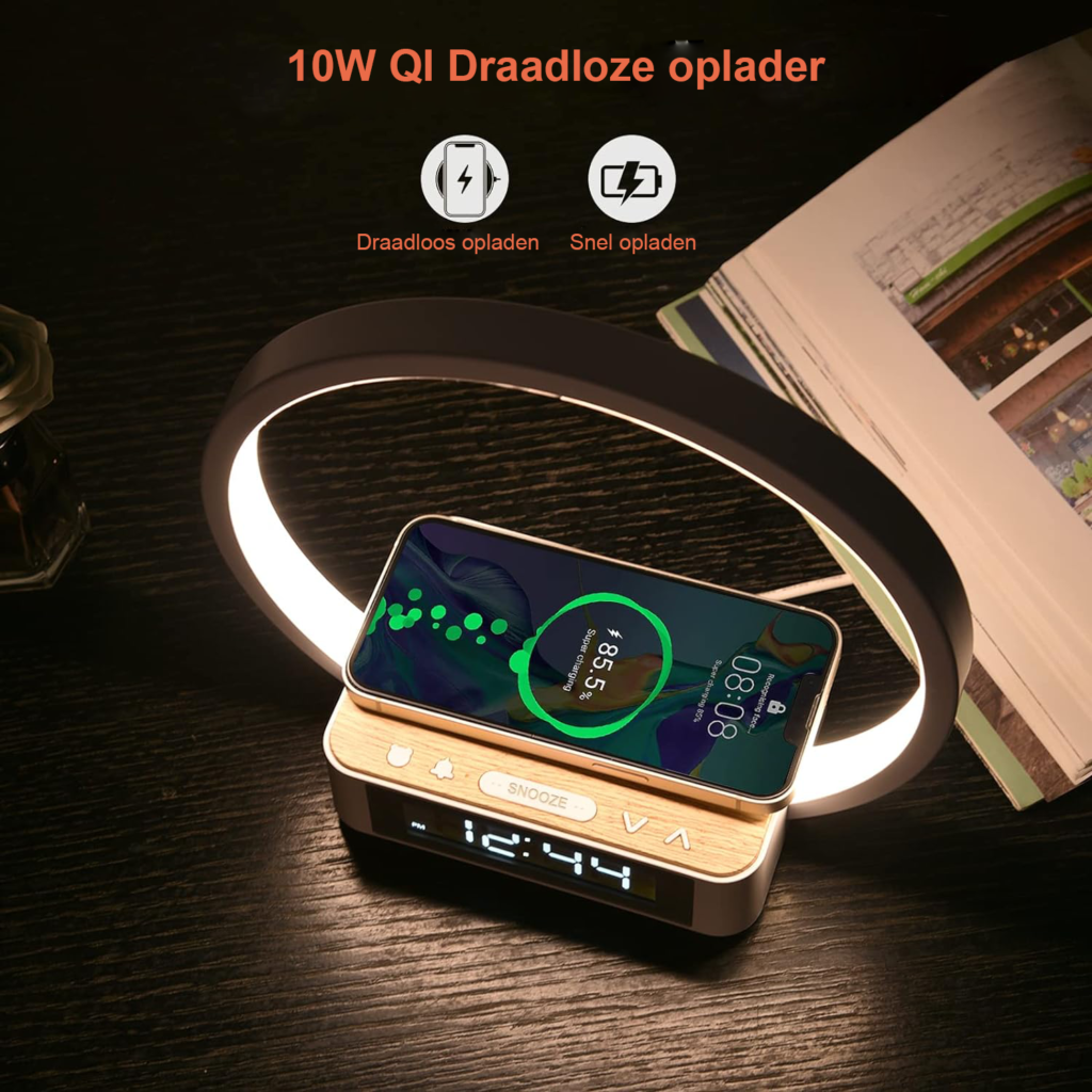 LED nachtlamp met touch control, dimfunctie en draadloze oplader voor slaapkamer en woonkamer met 3 helderheidsniveaus
