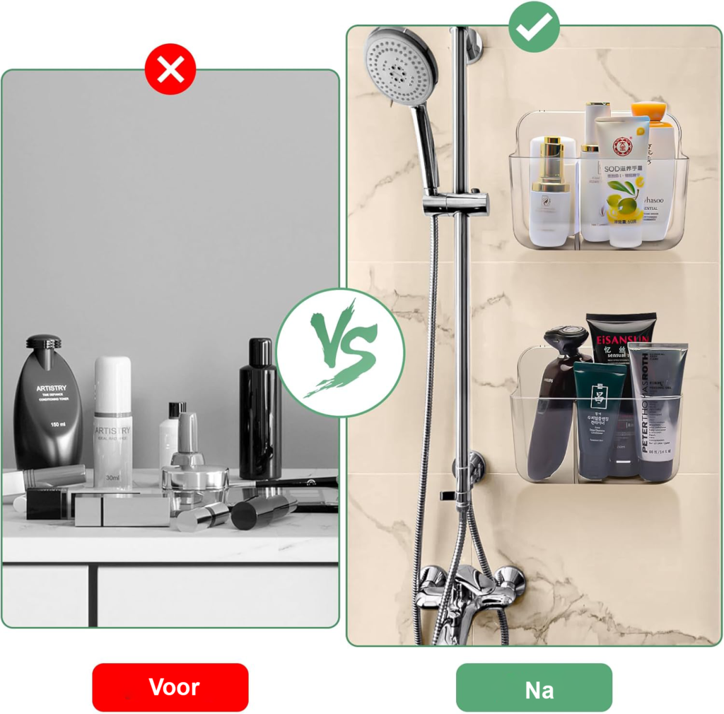 Doucheplank zonder boren met 2 stuks zelfklevende badkamer organizer voor shampoo en douchegel