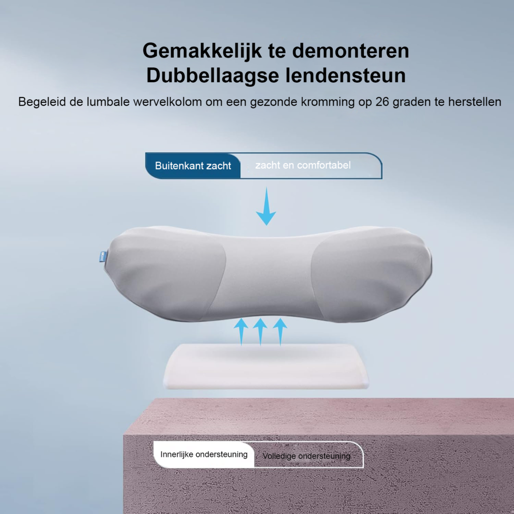Verstelbaar lumbar support kussen van traagschuim voor rugondersteuning, lendensteun voor bed en stoel bij lage rugklachten