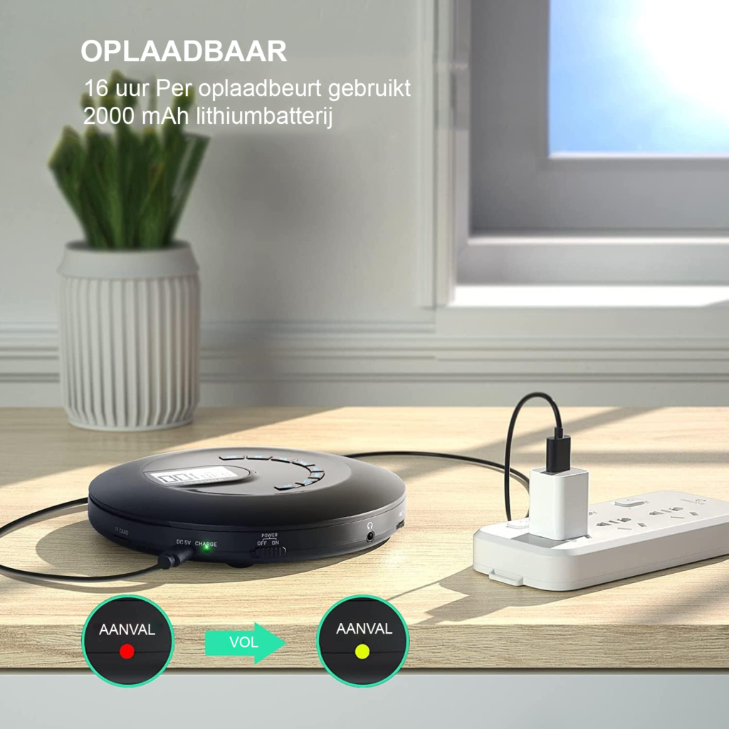 Draagbare CD speler met oplaadbare batterij, LCD scherm en oordopjes voor reizen en onderweg gebruik