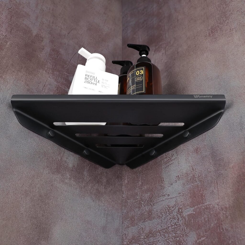 Hoek doucheplank zwart RVS - roestvrijstalen douche organizer voor hoekmontage met badkamer opbergruimte
