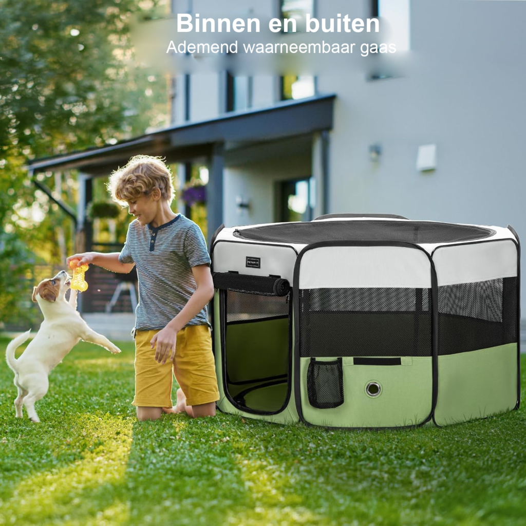 Opvouwbare puppyren grijs groen maat S waterdichte hondenren voor kleine dieren met rits voor binnen en buiten gebruik